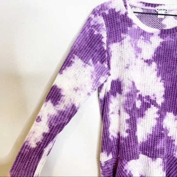 NEW Love...Ady Purple Tie Dye Long Sleeve Peplum Tunic Thermal Top 1X - Picture 6 of 10